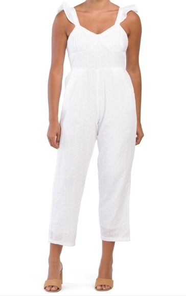 𝅺japna White Eyelet Ruffle Jumpsuit - Picture 1 of 15